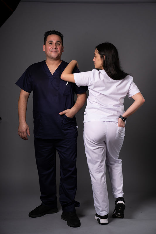 Navy Blue and White Scrubs